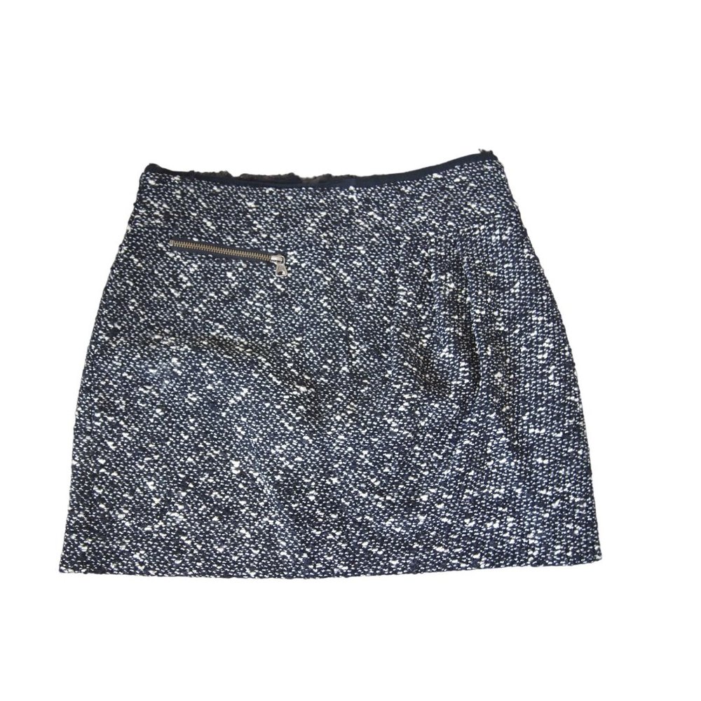 Nanette Lepore Womens Skirt 2 Tweed Mini Black Exposed Zipper Pocket Wool